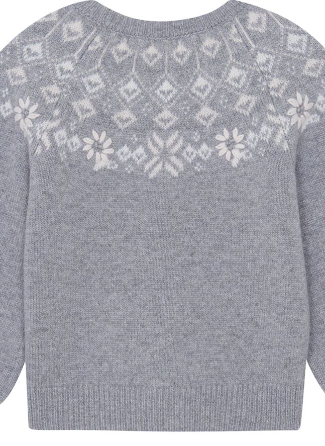 Pull Brodé Fleurs Laine | Gris chiné