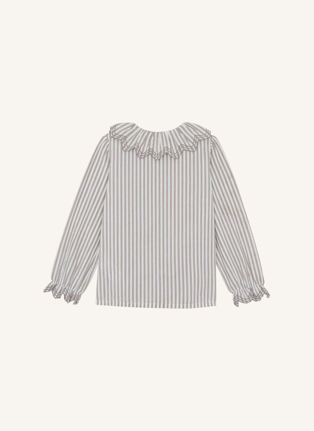 Chemise Col Volants Feston Rayée | Blanc