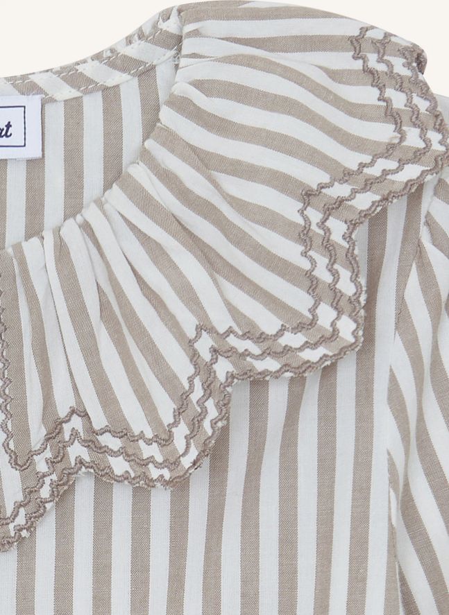 Chemise Col Volants Feston Rayée | Blanc
