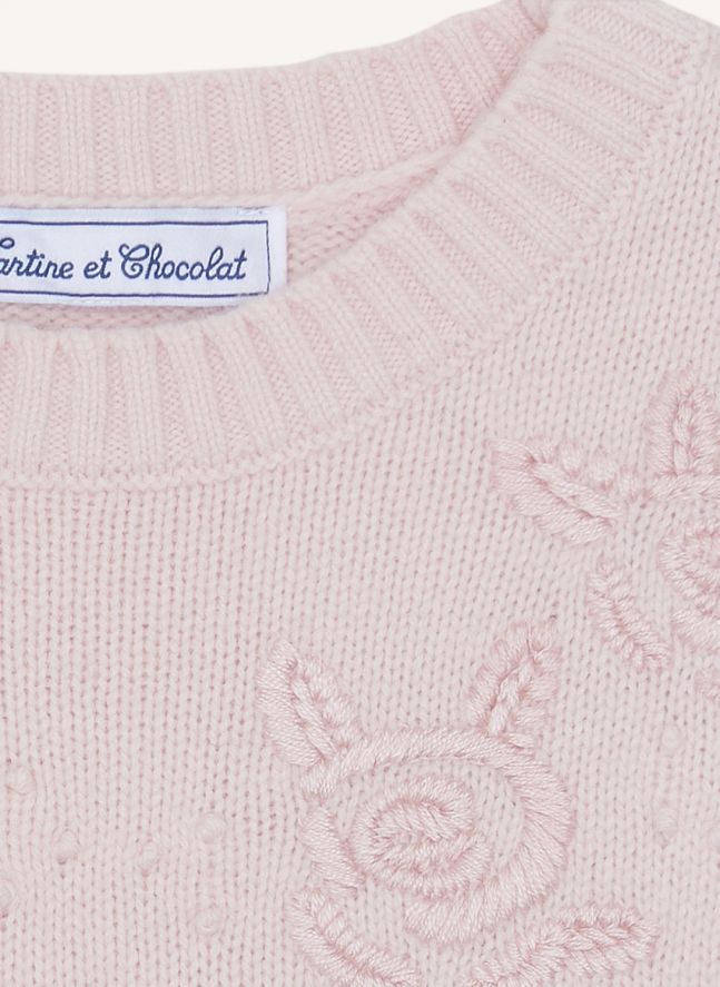 Pull Brodé Roses Laine | Rose