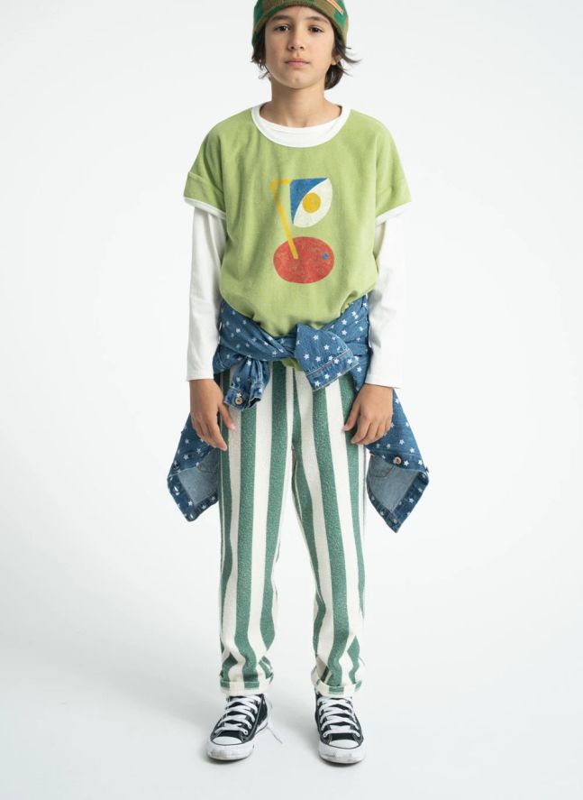 Pantalon Rayé Eponge Coton Bio | Ecru