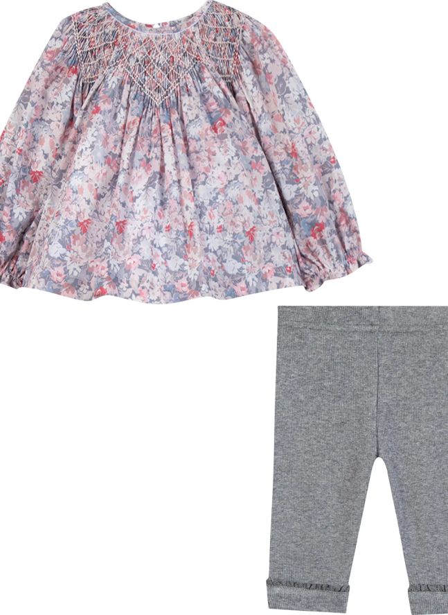 Conjunto de blusa y pantalón con fruncido | Gris