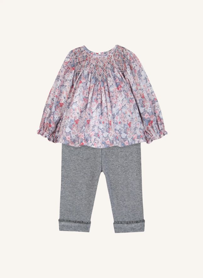 Conjunto de blusa y pantalón con fruncido | Gris
