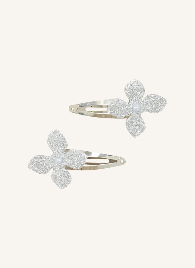 Lot de 2 Barrettes Fleurs Pailletées | Argenté