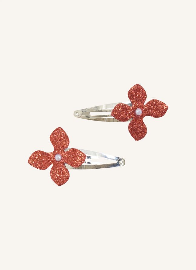 Lot de 2 Barrettes Fleurs Pailletées | Rouge cerise