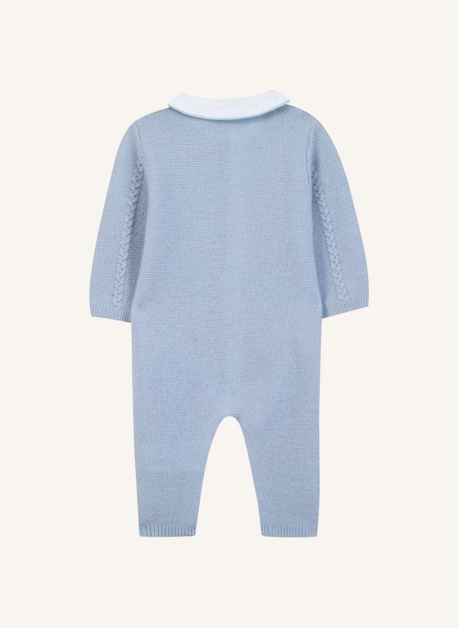 Wool Twisted Claudine Collar Jumpsuit | Light Blue