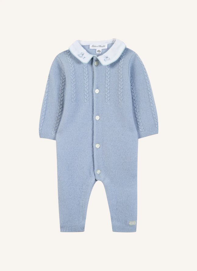 Wool Twisted Claudine Collar Jumpsuit | Light Blue