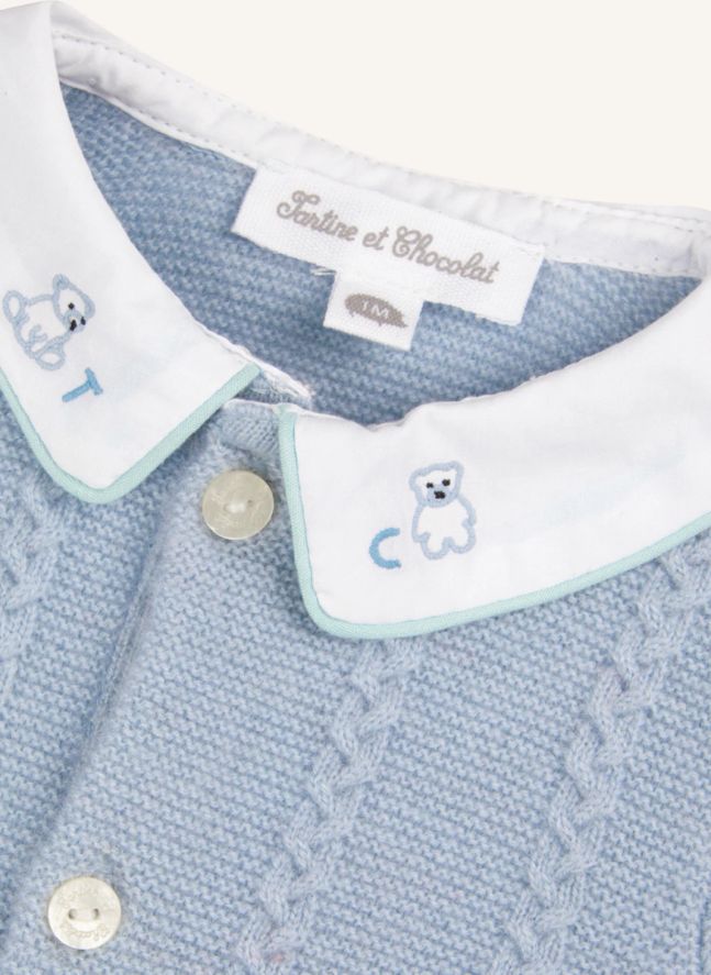 Wool Twisted Claudine Collar Jumpsuit | Light Blue
