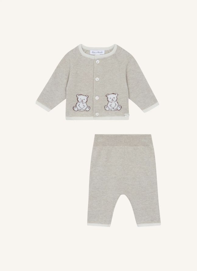 Conjunto de chaqueta y pantalón de punto Osito Teddy | Beige chiné