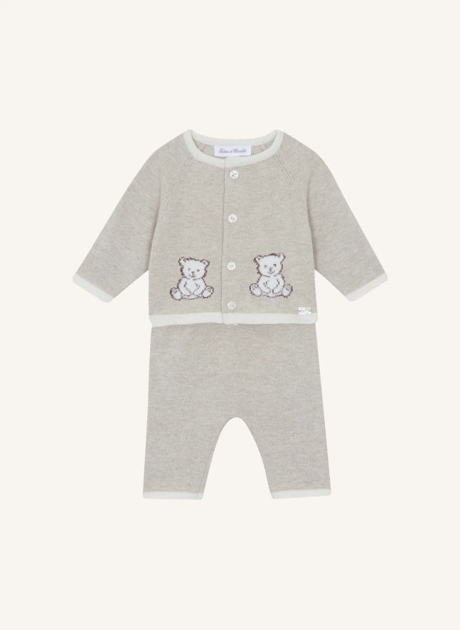 Conjunto de chaqueta y pantalón de punto Osito Teddy | Beige chiné