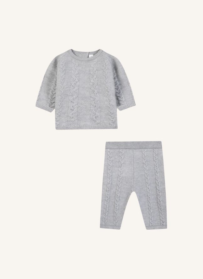 Wool Twisted Sweater and Pants Set | Heather grey