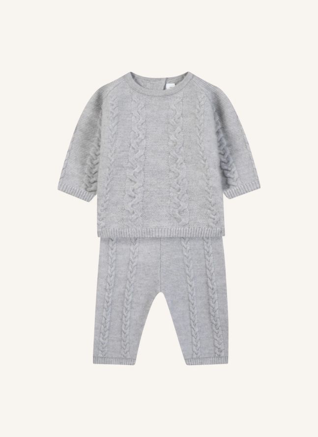 Wool Twisted Sweater and Pants Set | Heather grey