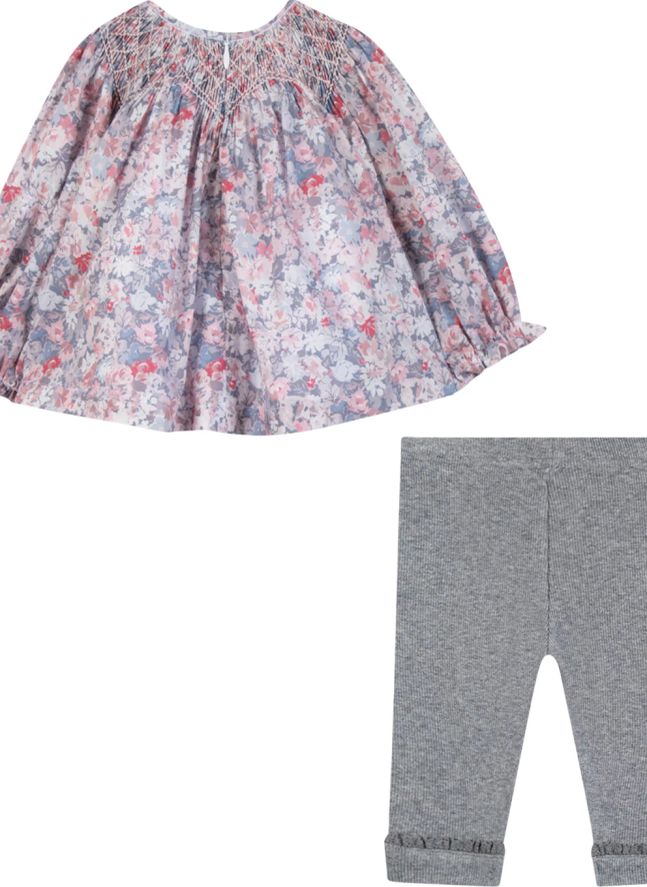 Conjunto de blusa y pantalón con fruncido | Gris