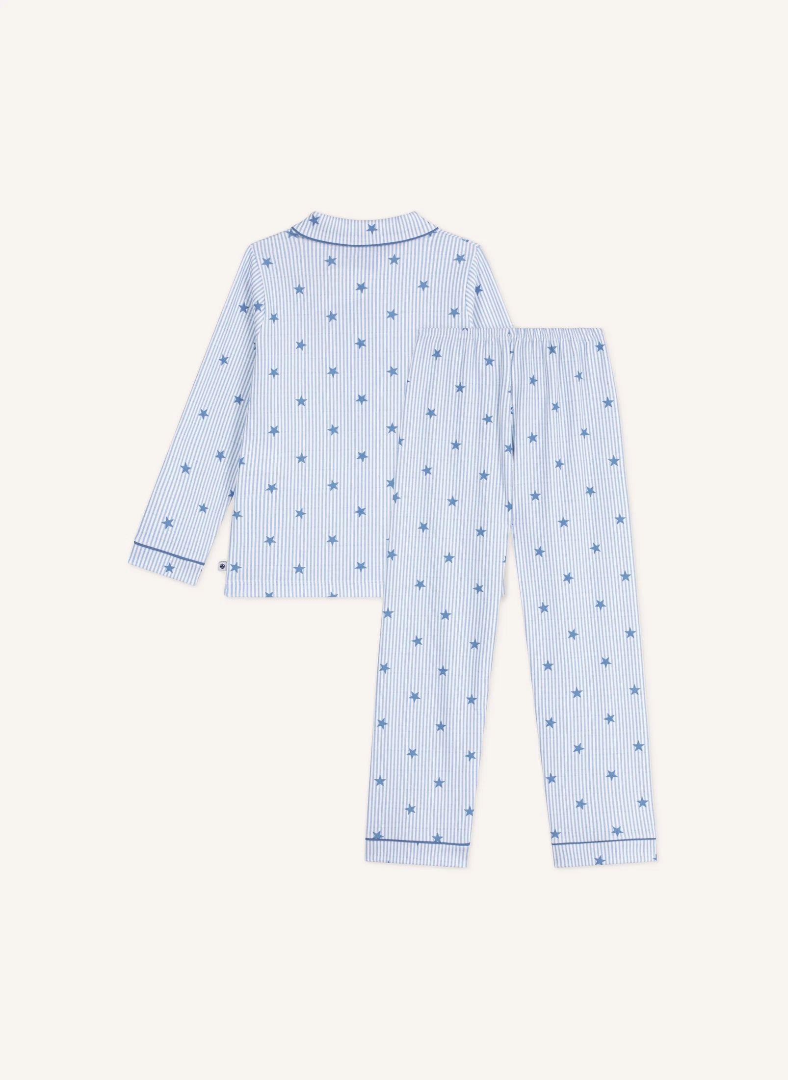Pyjama Chemise Rayé Etoiles Coton Bio | Bleu- Image produit n°6