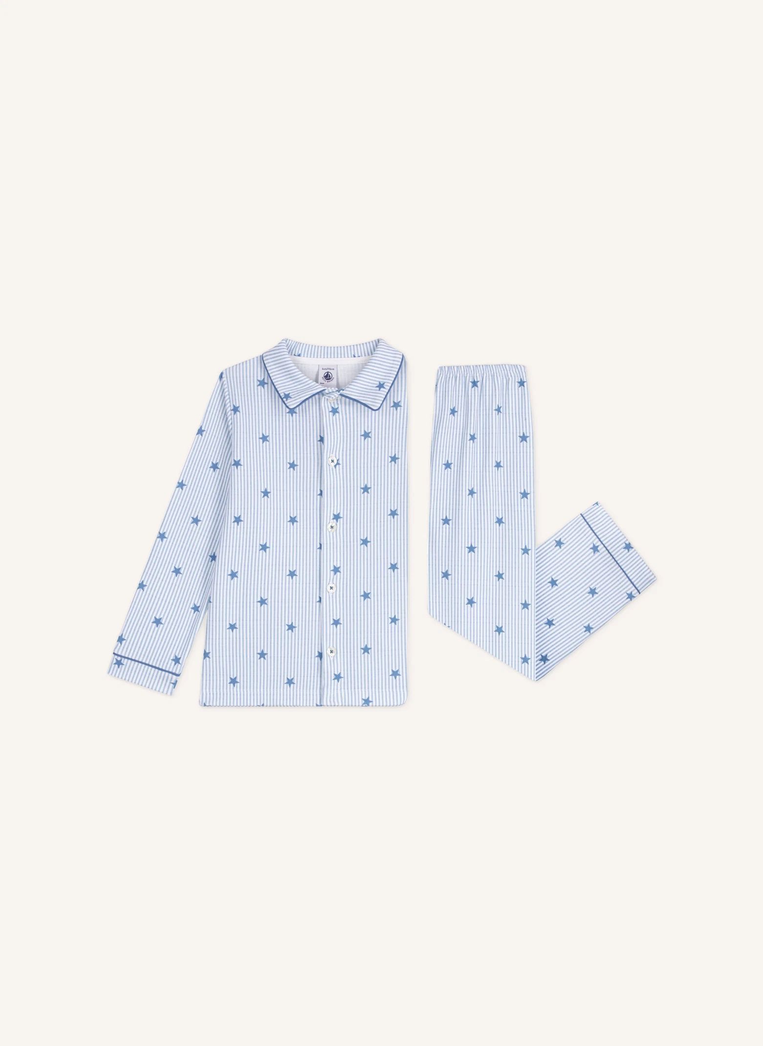 Pyjama Chemise Rayé Etoiles Coton Bio | Bleu- Image produit n°4