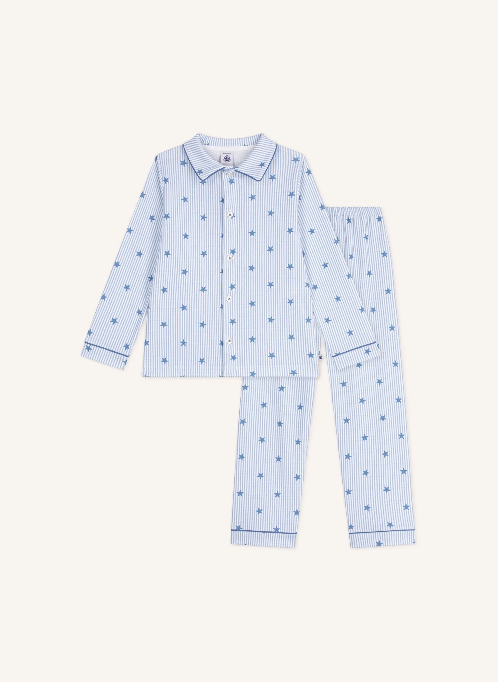 Pyjama Chemise Rayé Etoiles Coton Bio | Bleu- Image produit n°0