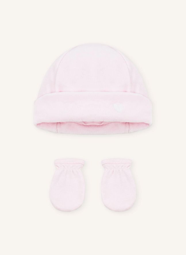 Ensemble Bonnet et Moufles Velours Coton Bio | Rose pâle