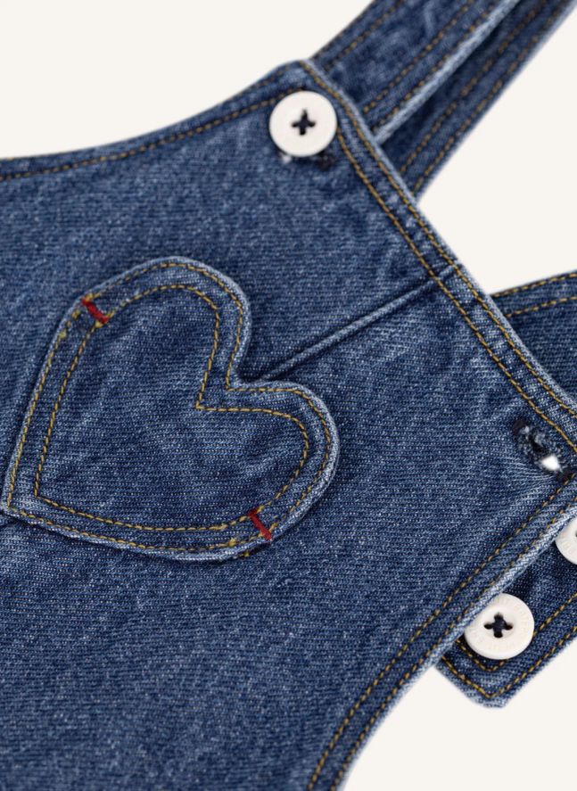 Salopette Cœur Denim Coton Bio | Bleu