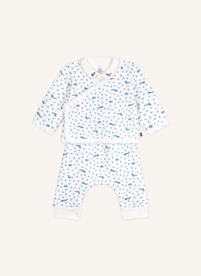 Ensemble Body, Cache-Cœur et Pantalon Renards Coton Bio | Blanc