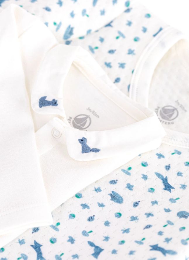 Ensemble Body, Cache-Cœur et Pantalon Renards Coton Bio | Blanc