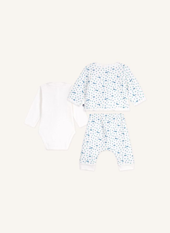 Ensemble Body, Cache-Cœur et Pantalon Renards Coton Bio | Blanc