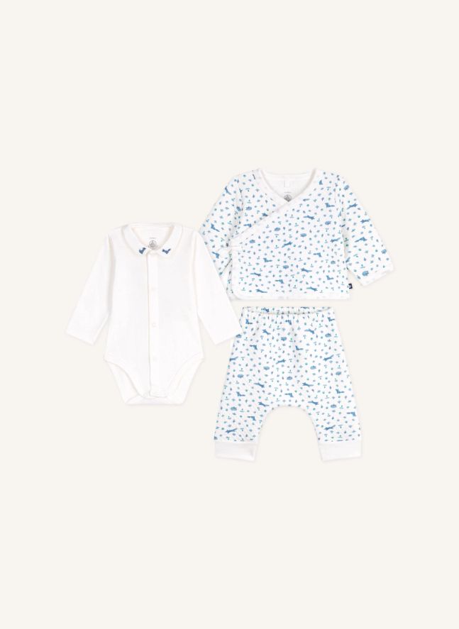 Ensemble Body, Cache-Cœur et Pantalon Renards Coton Bio | Blanc