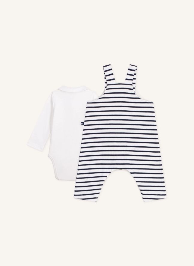Ensemble Salopette Rayée et Body Coton Bio | Blanc