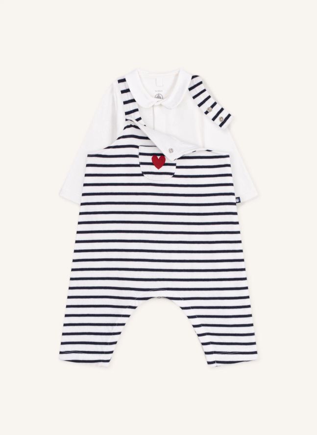Ensemble Salopette Rayée et Body Coton Bio | Blanc