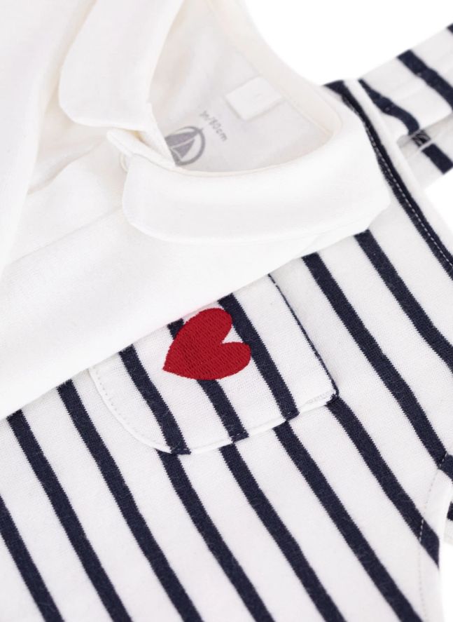 Ensemble Salopette Rayée et Body Coton Bio | Blanc