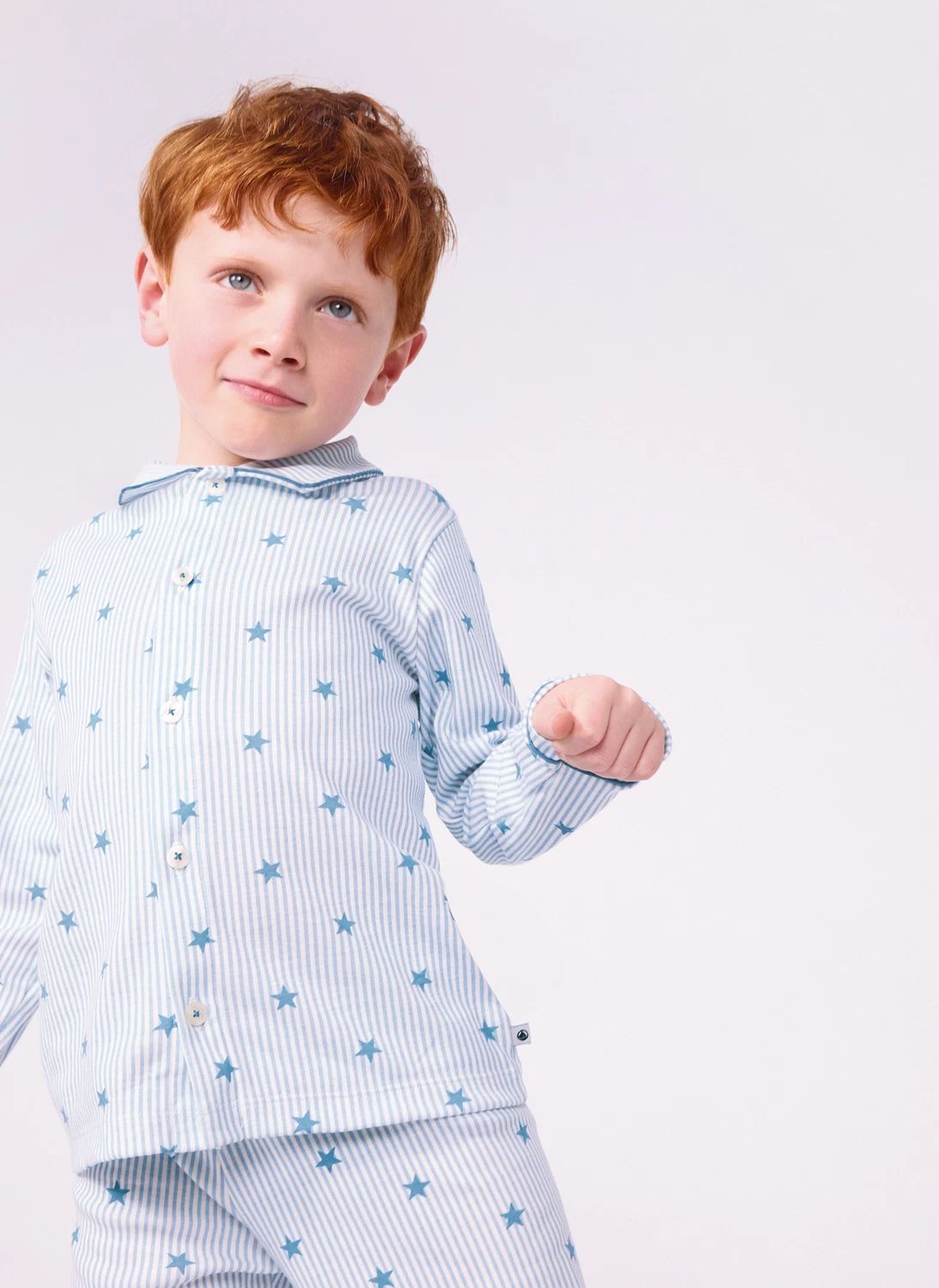 Pyjama Chemise Rayé Etoiles Coton Bio | Bleu- Image produit n°2