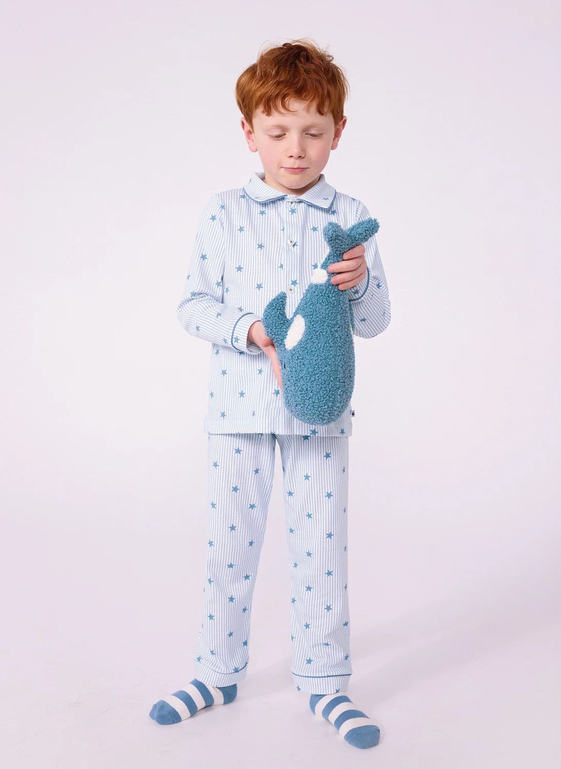 Pyjama Chemise Rayé Etoiles Coton Bio | Bleu- Image produit n°1