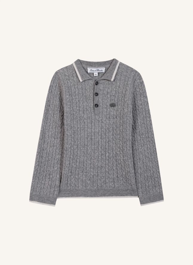 Pull Col Polo Torsadé Laine | Gris chiné