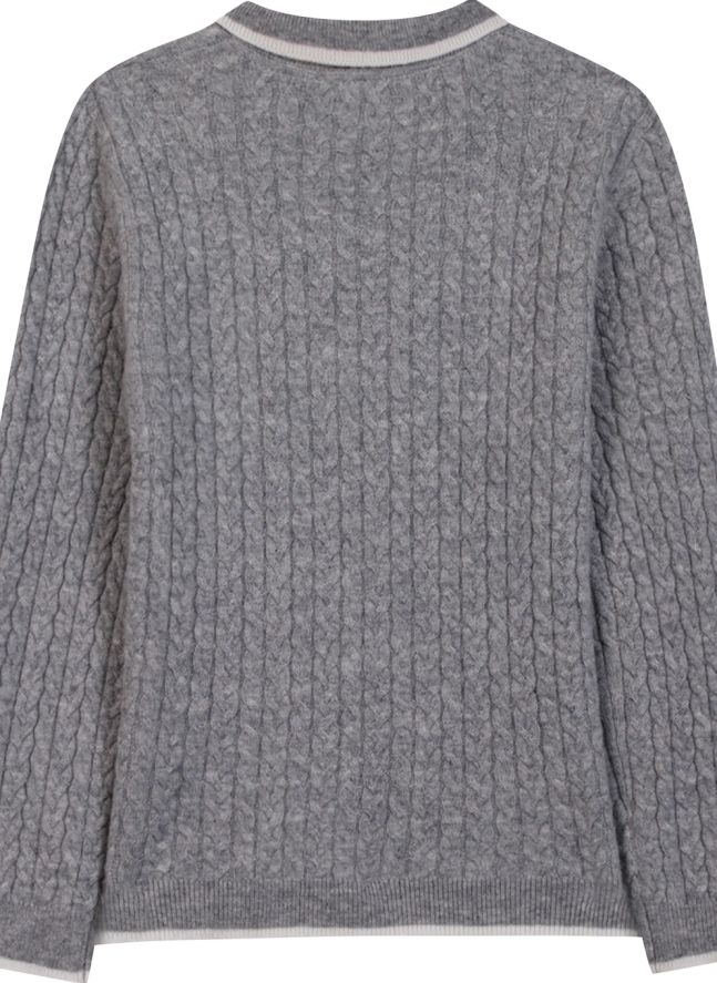 Pull Col Polo Torsadé Laine | Gris chiné