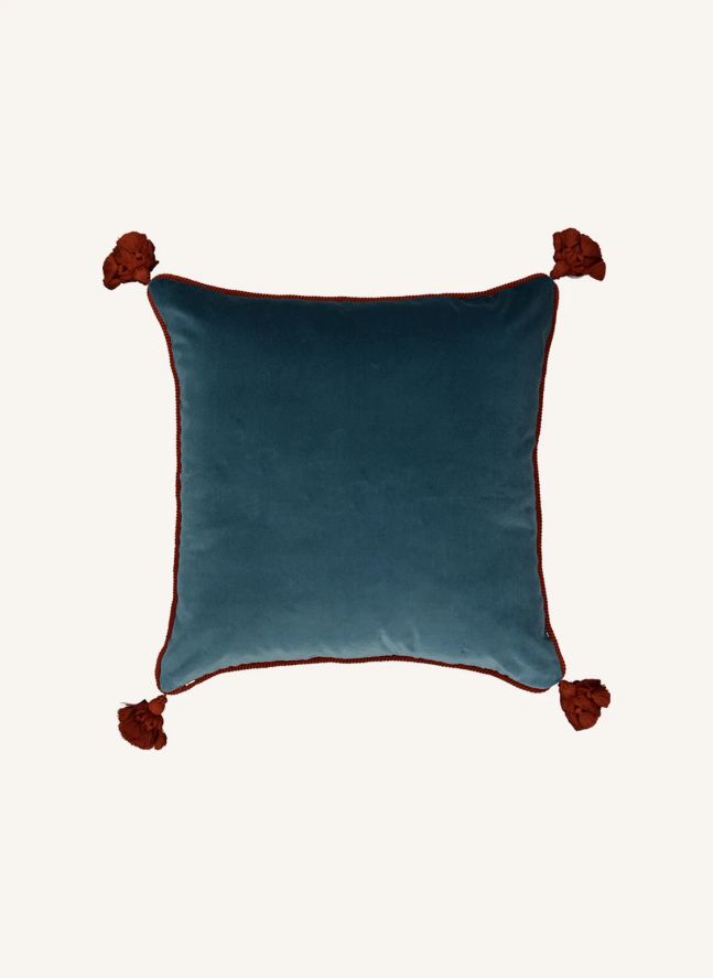 Coussin en velours brodé Afonso | Bleu