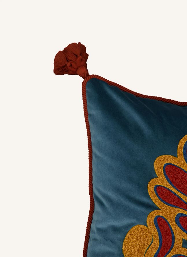 Coussin en velours brodé Afonso | Bleu