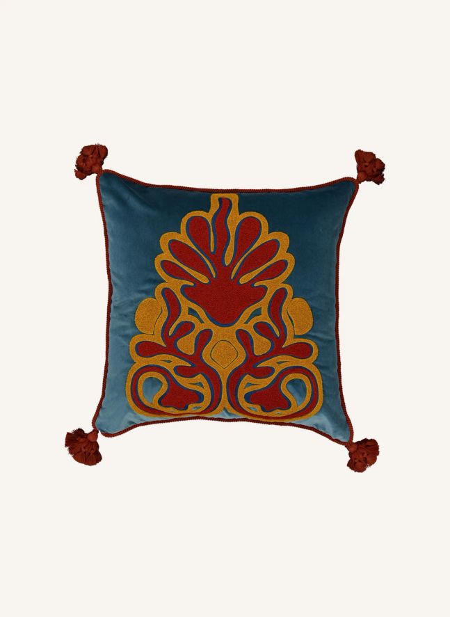 Coussin en velours brodé Afonso | Bleu