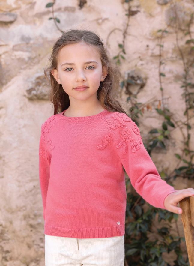 Pull Epaules Brodées Fleurs | Rose