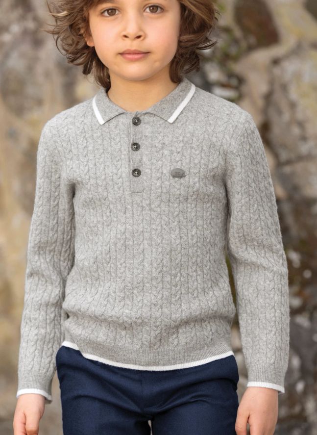 Pull Col Polo Torsadé Laine | Gris chiné