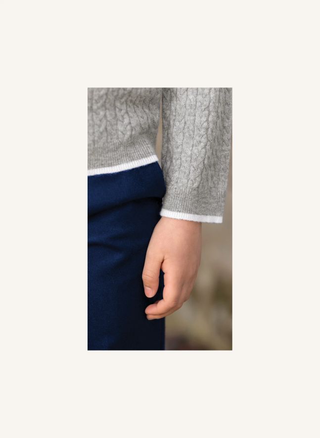 Pull Col Polo Torsadé Laine | Gris chiné