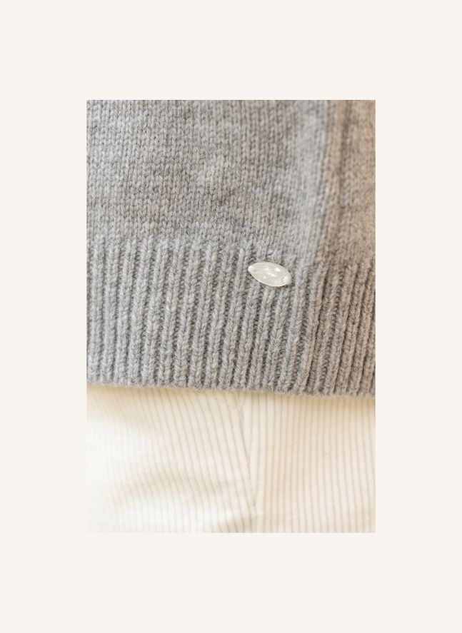 Pull Brodé Fleurs Laine | Gris chiné