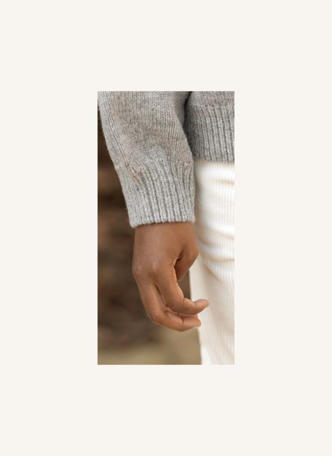 Pull Brodé Fleurs Laine | Gris chiné