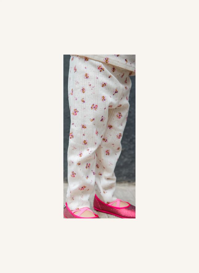 Ensemble Bonnet, T-shirt et Legging Fleurs | Ecru