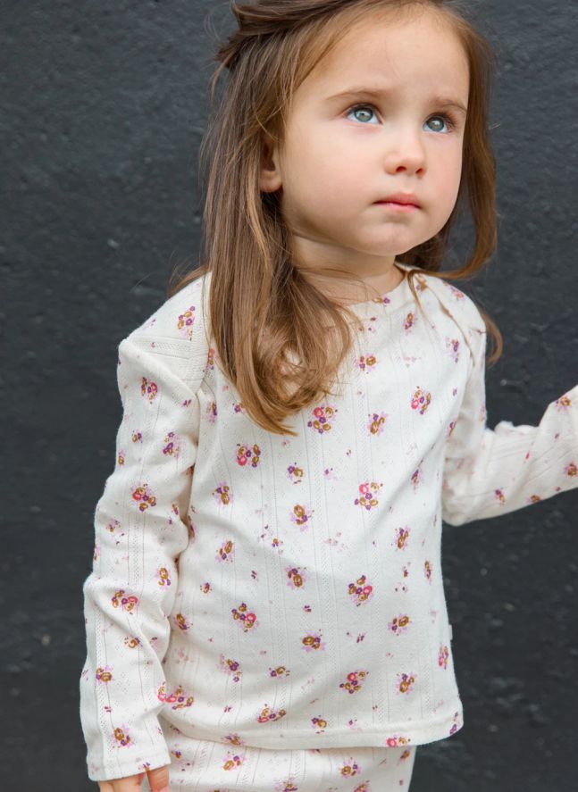 Ensemble Bonnet, T-shirt et Legging Fleurs | Ecru