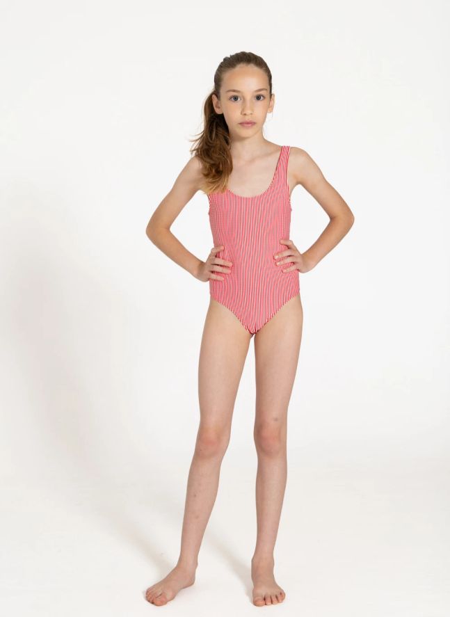 Maillot de Bain Salma Rayé | Rouge cerise