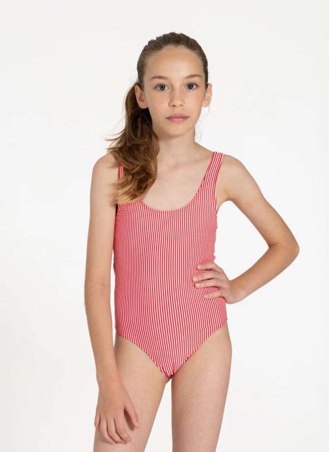 Maillot de Bain Salma Rayé | Rouge cerise