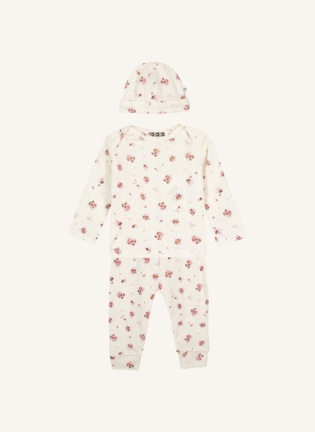Ensemble Bonnet, T-shirt et Legging Fleurs | Ecru