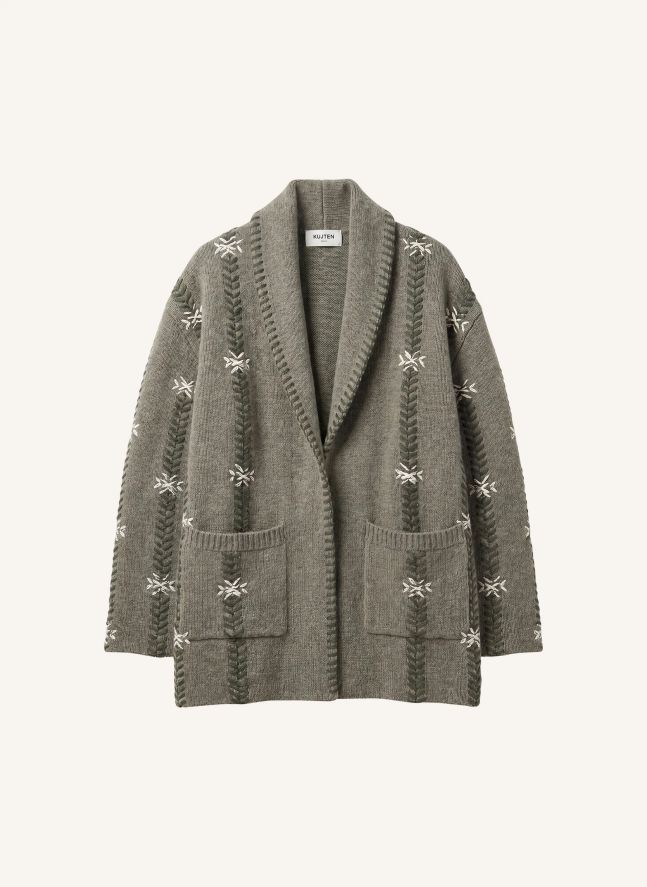 Cardigan Cody Flake Cachemire | Vert kaki